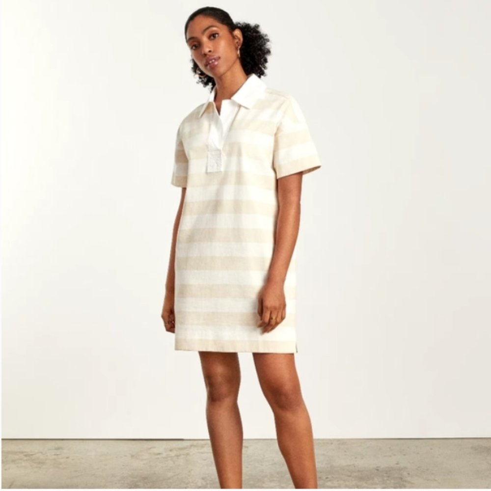NWT Everlane The Organic Cotton Polo Dress‎ Cream Tan Stripe S